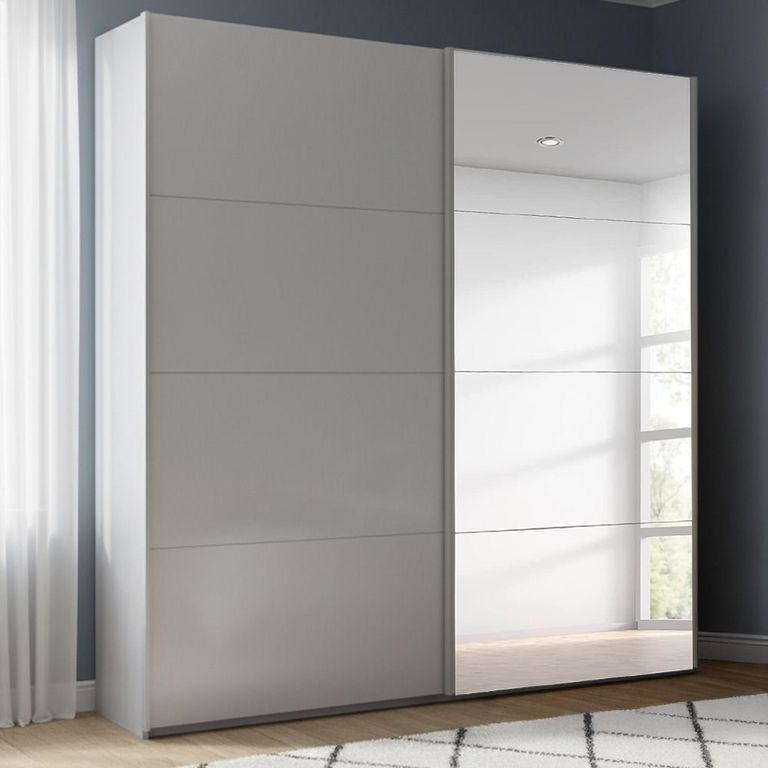 Beluga Extra Sliding Wardrobe - 181cm - 2 Door - Mirror - Silk Grey