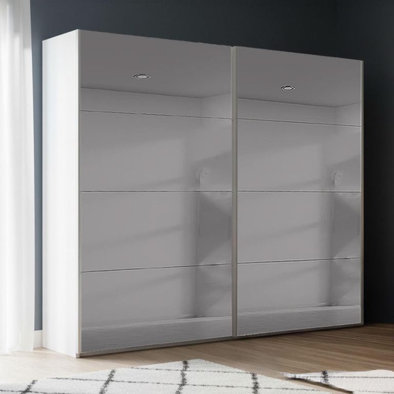 Rauch Beluga Extra 226cm 2 Door Sliding Grey Mirrored Wardrobe - Alpine White