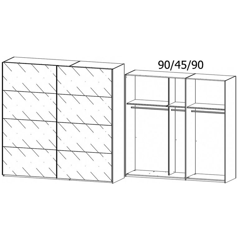 Rauch Beluga Extra 226cm 2 Door Sliding Grey Mirrored Wardrobe - Artisan Oak