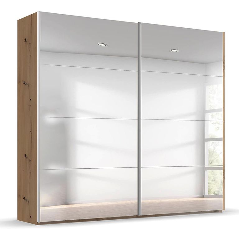 Beluga Extra Sliding Wardrobe - 226cm - 2 Door - Mirrored - Artisan Oak