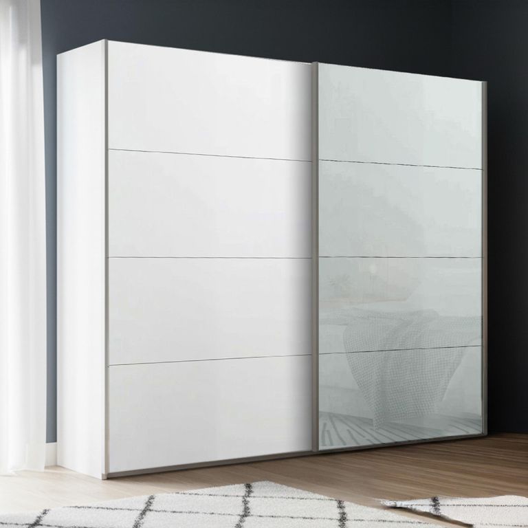 Beluga Extra Sliding Wardrobe - 226cm - 2 Door - Alpine White & Silk Grey Glass Front