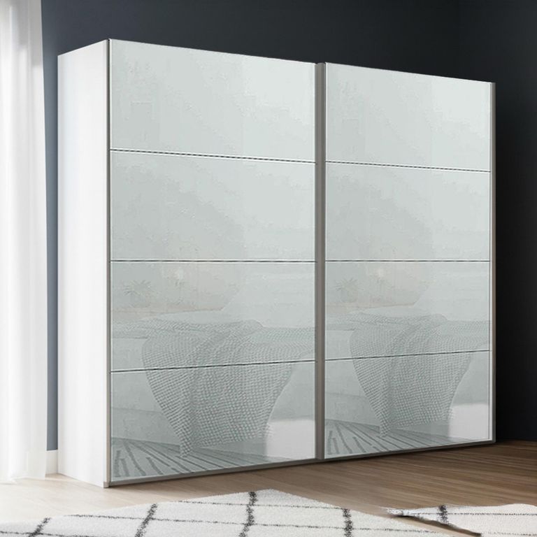 Rauch Beluga Extra 226cm 2 Door Sliding Wardrobe - Alpine White and Silk Grey Glass