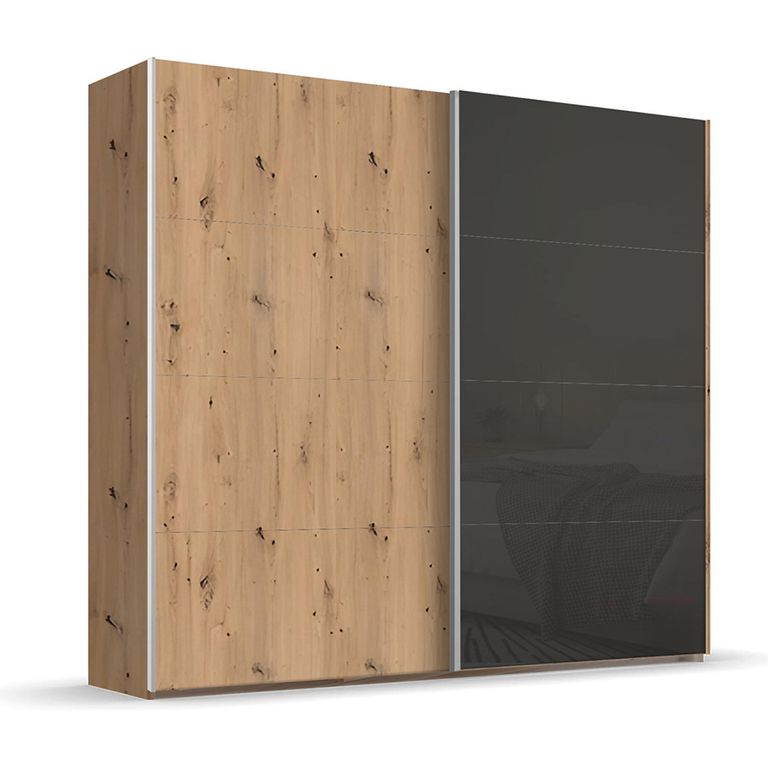 Beluga Extra Sliding Wardrobe - 226cm - 2 Door - Artisan Oak & Basalt Glass Front