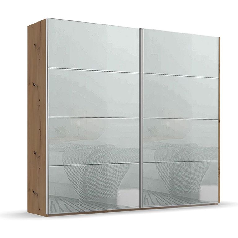 Rauch Beluga Extra 226cm 2 Door Sliding Wardrobe - Artisan Oak and Silk Grey Glass