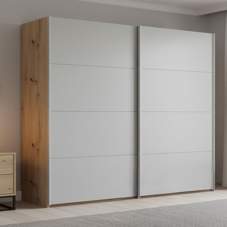 Beluga Extra Sliding Wardrobe - 226cm - 2 Door - Artisan Oak & Silk Grey