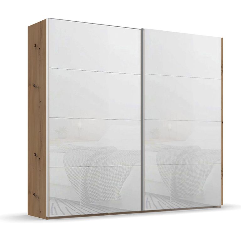 Rauch Beluga Extra 226cm 2 Door Sliding Wardrobe - Artisan Oak and White Glass
