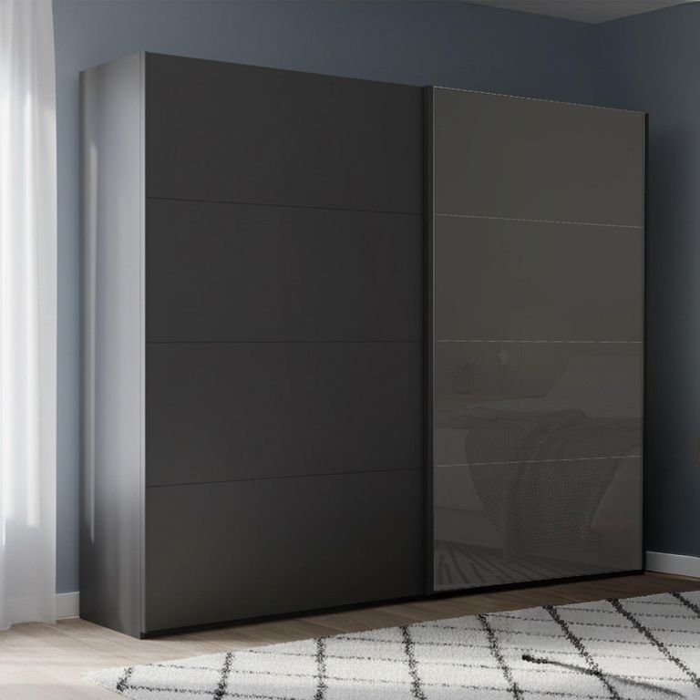Beluga Extra Sliding Wardrobe - 226cm - 2 Door - Graphite & Basalt Glass Front