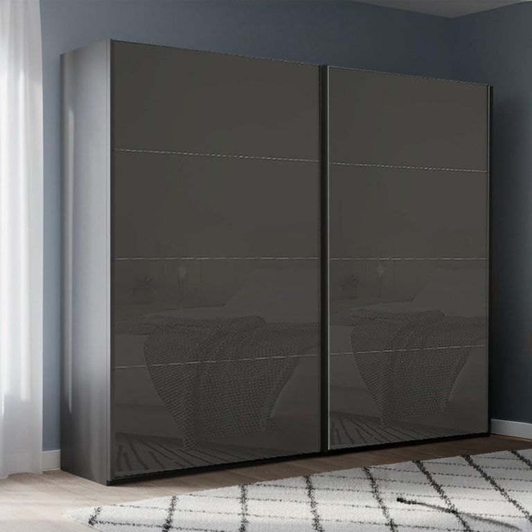 Rauch Beluga Extra 226cm 2 Door Sliding Wardrobe - Graphite and Basalt Glass