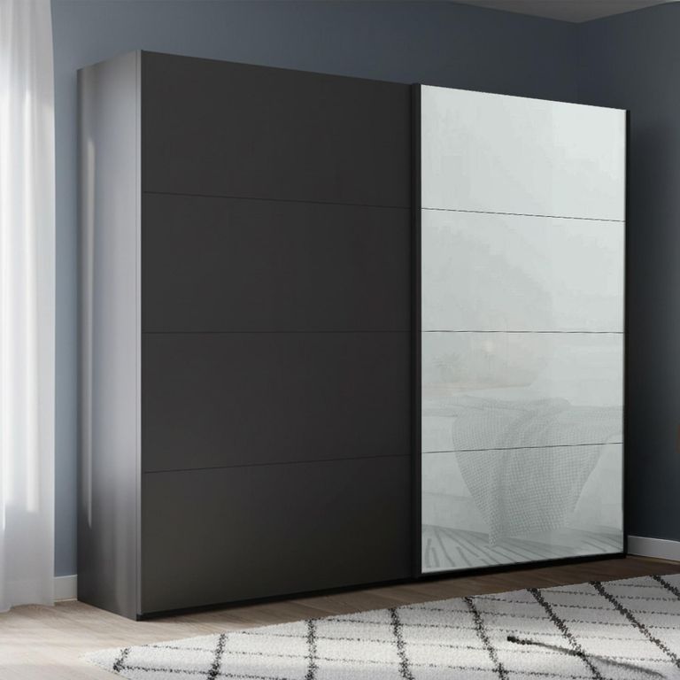 Beluga Extra Sliding Wardrobe - 226cm - 2 Door - Graphite & Silk Grey Glass Front