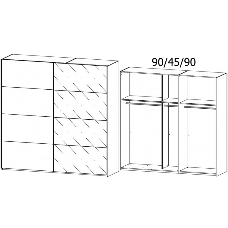 Beluga Extra Sliding Wardrobe - 226cm - 2 Door - Graphite & White Glass Front