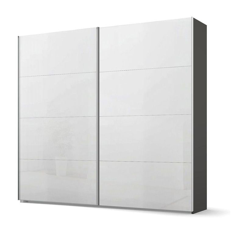 Beluga Extra Sliding Wardrobe - 226cm - 2 Door - Graphite & White High Gloss