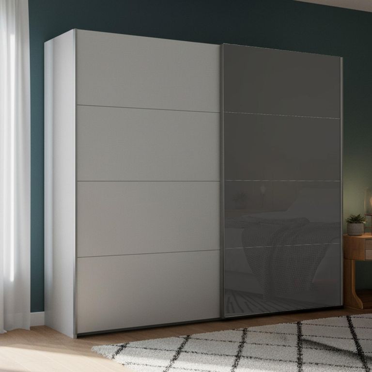 Beluga Extra Sliding Wardrobe - 226cm - 2 Door - Silk Grey & Basalt Glass Front