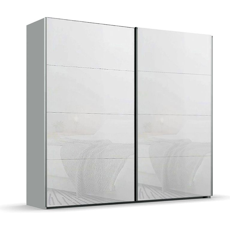 Rauch Beluga Extra 226cm 2 Door Sliding Wardrobe - Silk Grey and White Glass
