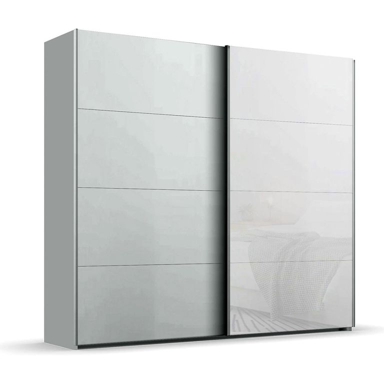 Beluga Extra Sliding Wardrobe - 226cm - 2 Door - Silk Grey & White Glass Front