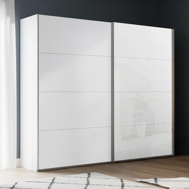 Beluga Extra Sliding Wardrobe - 226cm - 2 Door - White High Gloss & Alpine White Front