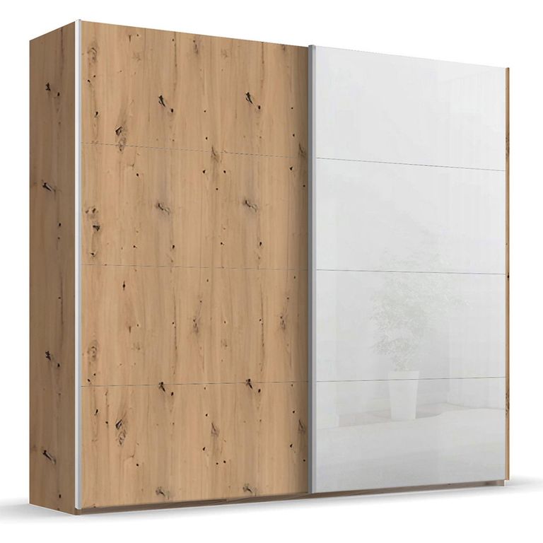 Beluga Extra Sliding Wardrobe - 226cm - 2 Door - White High Gloss & Artisan Oak Front