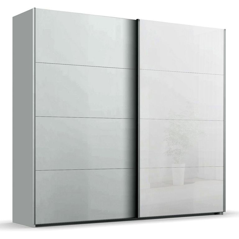 Beluga Extra Sliding Wardrobe - 226cm - 2 Door - White High Gloss & Silk Grey Front