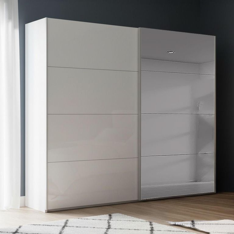 Rauch Beluga Extra 226cm 2 Door Sliding Wardrobe with Grey Mirror - Alpine White