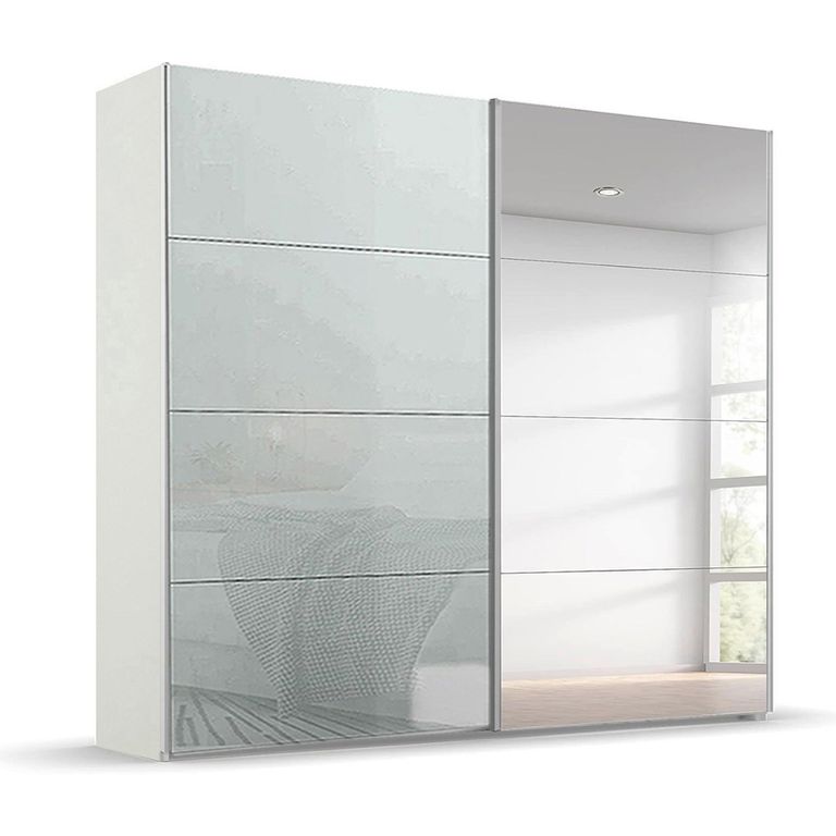 Beluga Extra Sliding Wardrobe - 226cm - 2 Door - Mirror - Alpine White & Silk Grey Glass