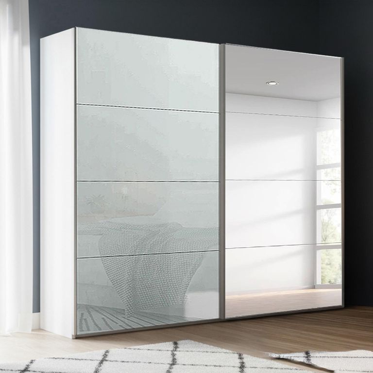 Beluga Extra Sliding Wardrobe - 226cm - 2 Door - Mirror - Alpine White & Silk Grey Glass