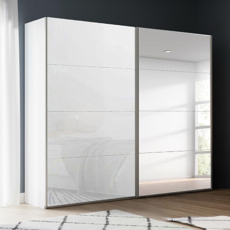 Beluga Extra Sliding Wardrobe - 226cm - 2 Door - Mirror - Alpine White & White Glass