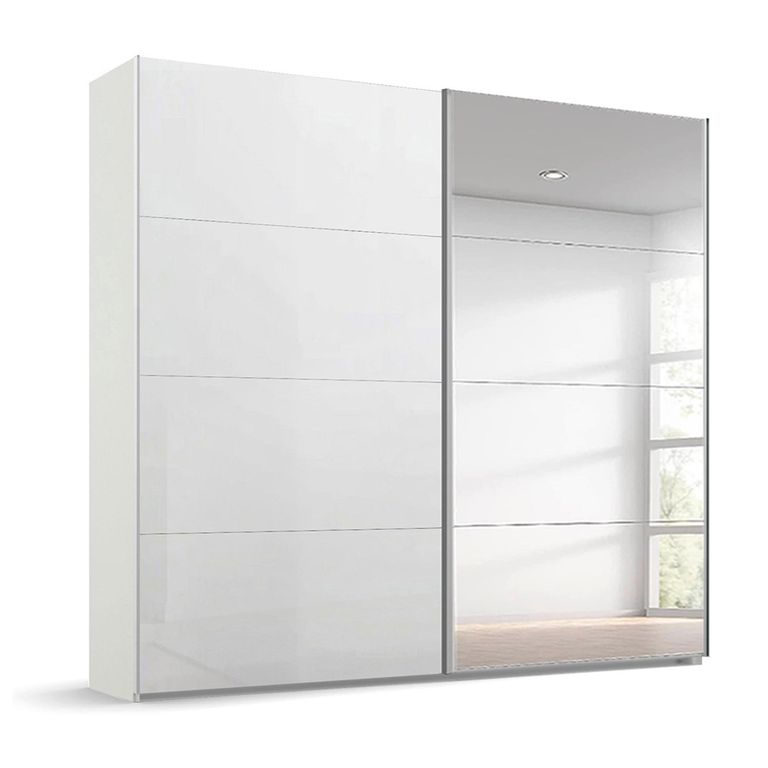 Beluga Extra Sliding Wardrobe - 226cm - 2 Door - Mirror - Alpine White & White High Gloss