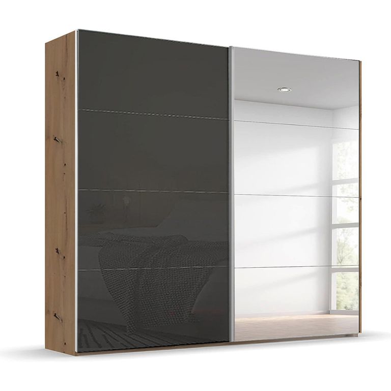 Beluga Extra Sliding Wardrobe - 226cm - 2 Door - Mirror - Artisan Oak & Basalt Glass