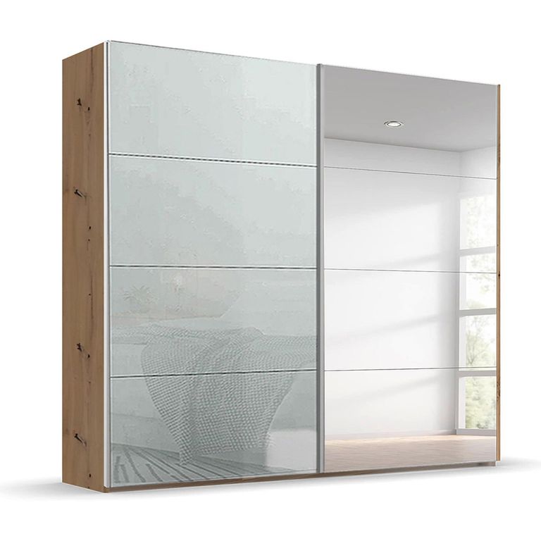 Beluga Extra Sliding Wardrobe - 226cm - 2 Door - Mirror - Artisan Oak & Silk Grey Glass