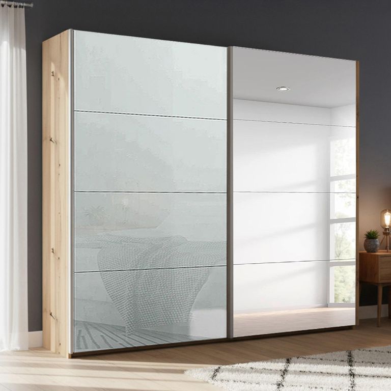 Beluga Extra Sliding Wardrobe - 226cm - 2 Door - Mirror - Artisan Oak & Silk Grey Glass