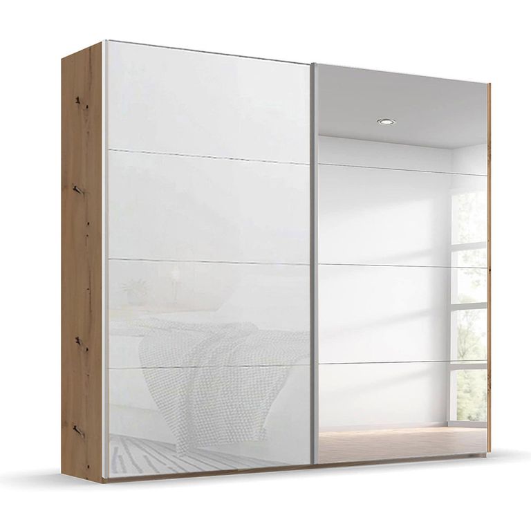 Beluga Extra Sliding Wardrobe - 226cm - 2 Door - Mirror - Artisan Oak & White Glass