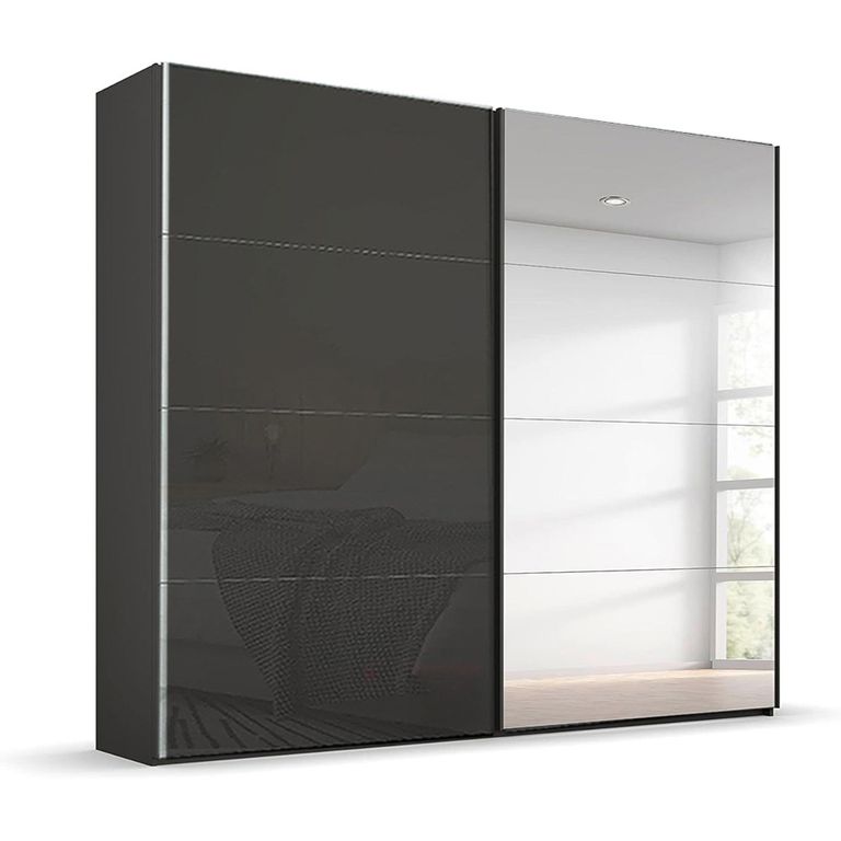 Beluga Extra Sliding Wardrobe - 226cm - 2 Door - Mirror - Graphite & Basalt Glass