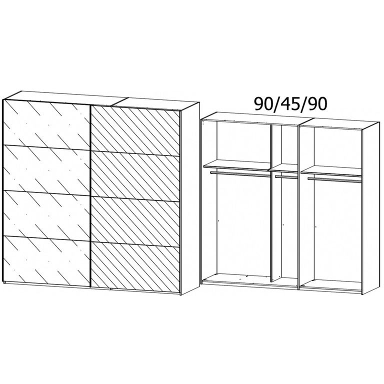 Beluga Extra Sliding Wardrobe - 226cm - 2 Door - Mirror - Graphite & Basalt Glass