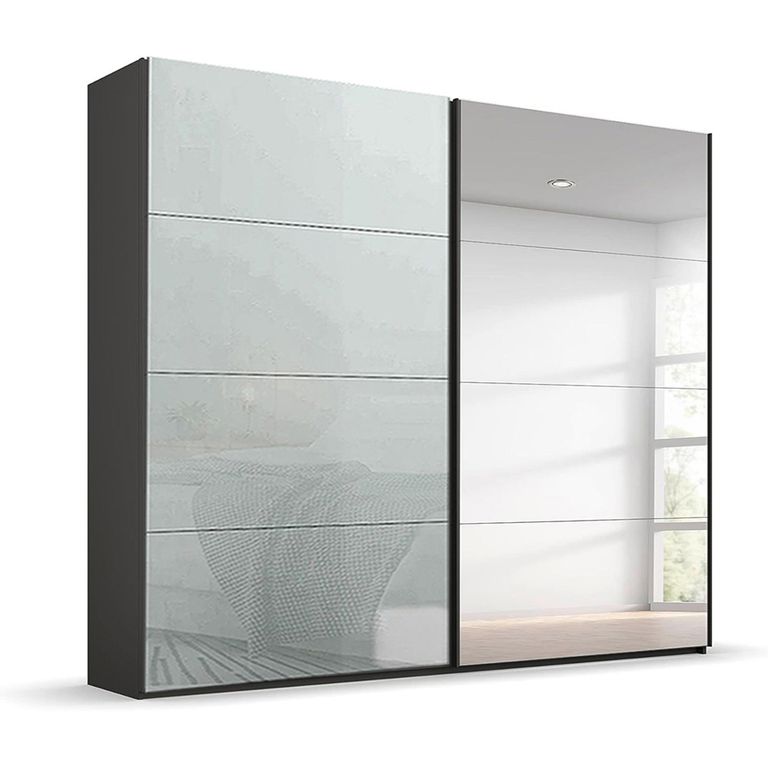Beluga Extra Sliding Wardrobe - 226cm - 2 Door - Mirror - Graphite & Silk Grey Glass
