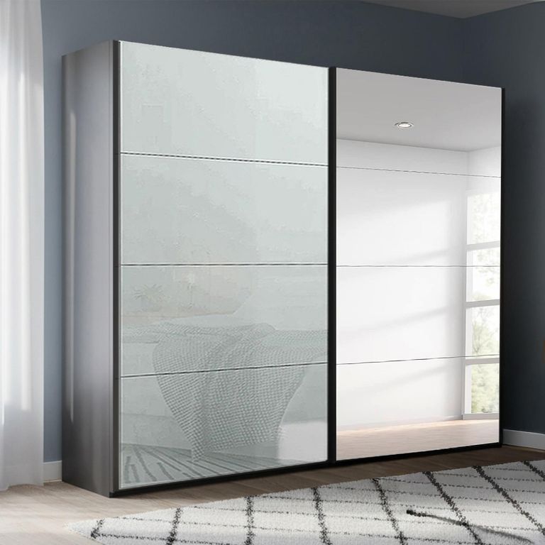 Beluga Extra Sliding Wardrobe - 226cm - 2 Door - Mirror - Graphite & Silk Grey Glass