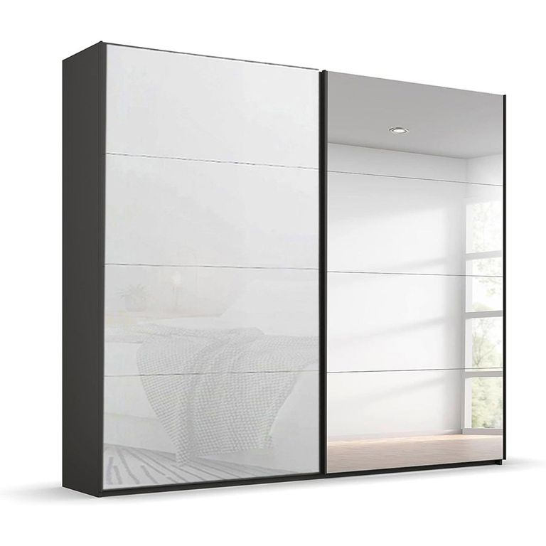 Beluga Extra Sliding Wardrobe - 226cm - 2 Door - Mirror - Graphite & White Glass