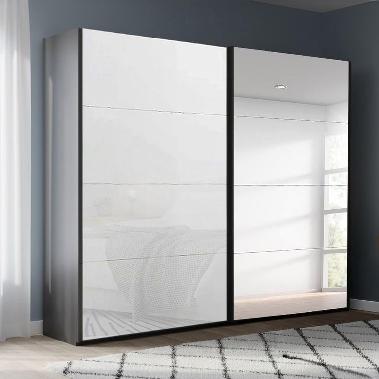 Beluga Extra Sliding Wardrobe - 226cm - 2 Door - Mirror - Graphite & White Glass