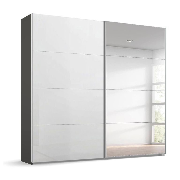 Beluga Extra Sliding Wardrobe - 226cm - 2 Door - Mirror - Graphite & White High Gloss