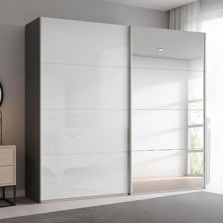 Beluga Extra Sliding Wardrobe - 226cm - 2 Door - Mirror - Graphite & White High Gloss