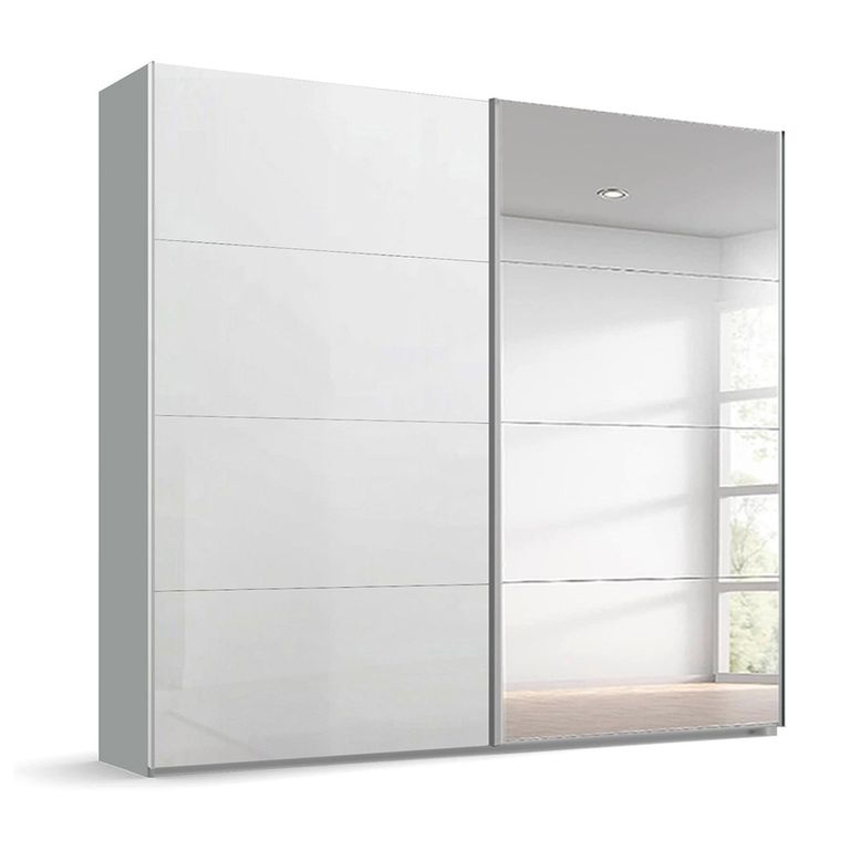 Beluga Extra Sliding Wardrobe - 226cm - 2 Door - Mirror - Silk Grey & White High Gloss