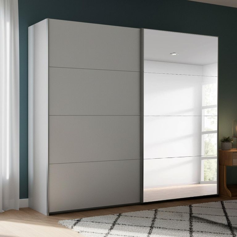 Beluga Extra Sliding Wardrobe - 226cm - 2 Door - Mirror - Silk Grey