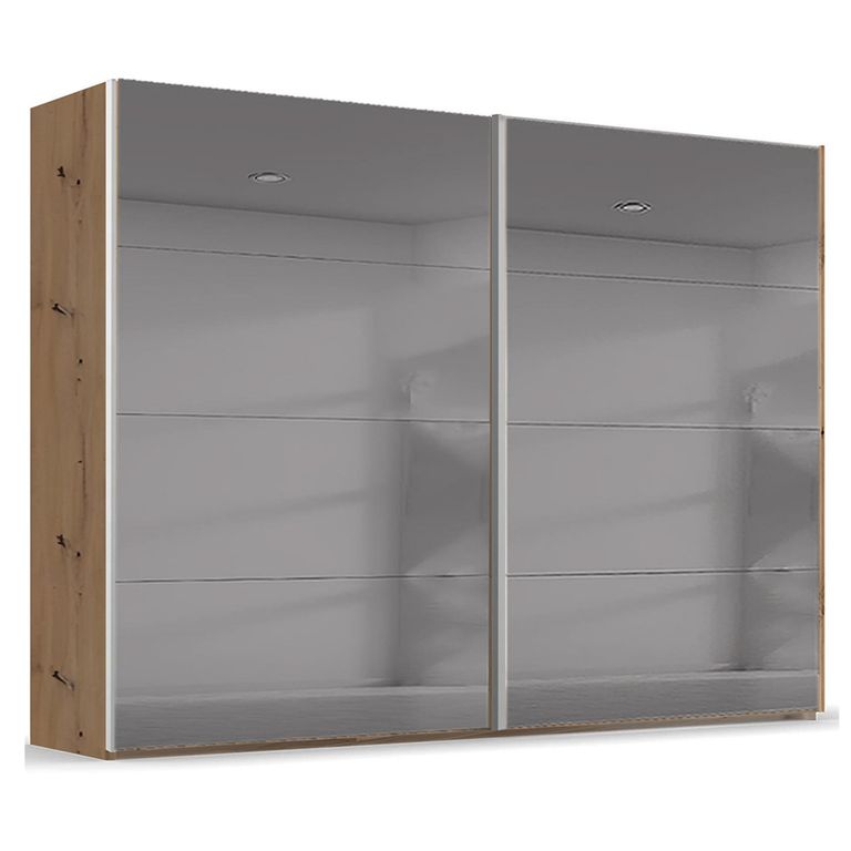 Rauch Beluga Extra 271cm 2 Door Sliding Grey Mirrored Wardrobe - Artisan Oak