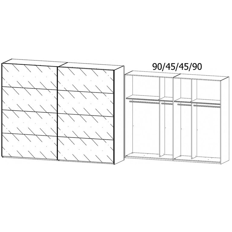 Rauch Beluga Extra 271cm 2 Door Sliding Grey Mirrored Wardrobe - Artisan Oak