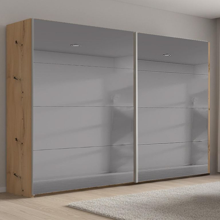 Rauch Beluga Extra 271cm 2 Door Sliding Grey Mirrored Wardrobe - Artisan Oak