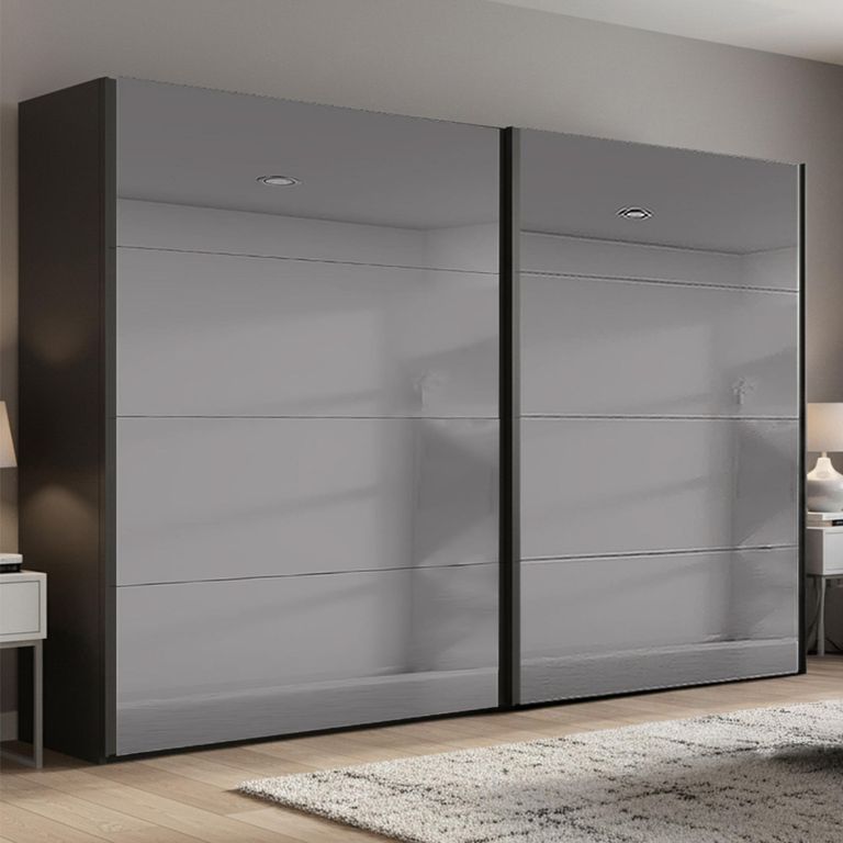 Rauch Beluga Extra 271cm 2 Door Sliding Grey Mirrored Wardrobe - Graphite