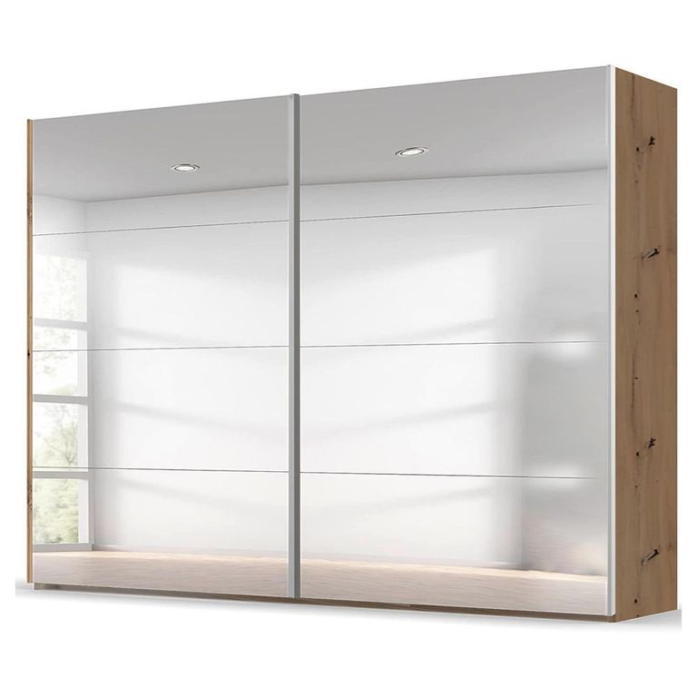 Beluga Extra Sliding Wardrobe - 271cm - 2 Door - Mirrored - Artisan Oak