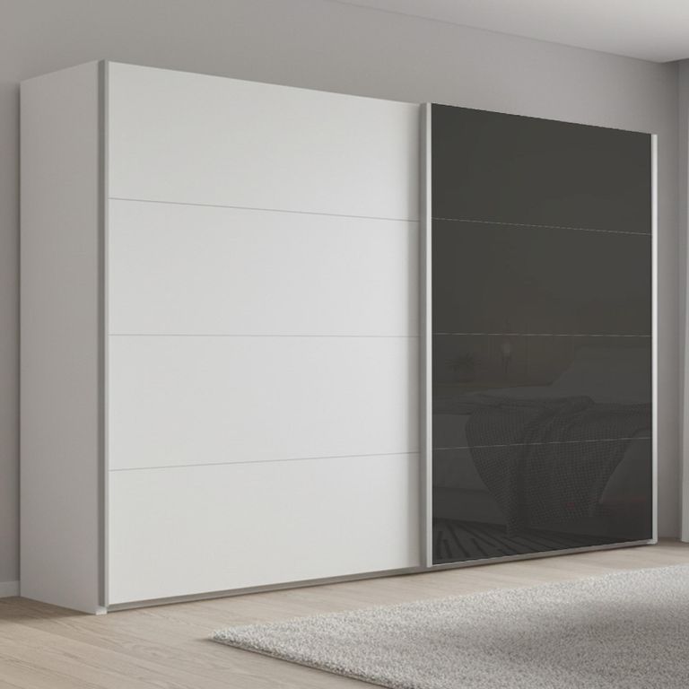 Beluga Extra Sliding Wardrobe - 271cm - 2 Door - Alpine White & Basalt Glass Front