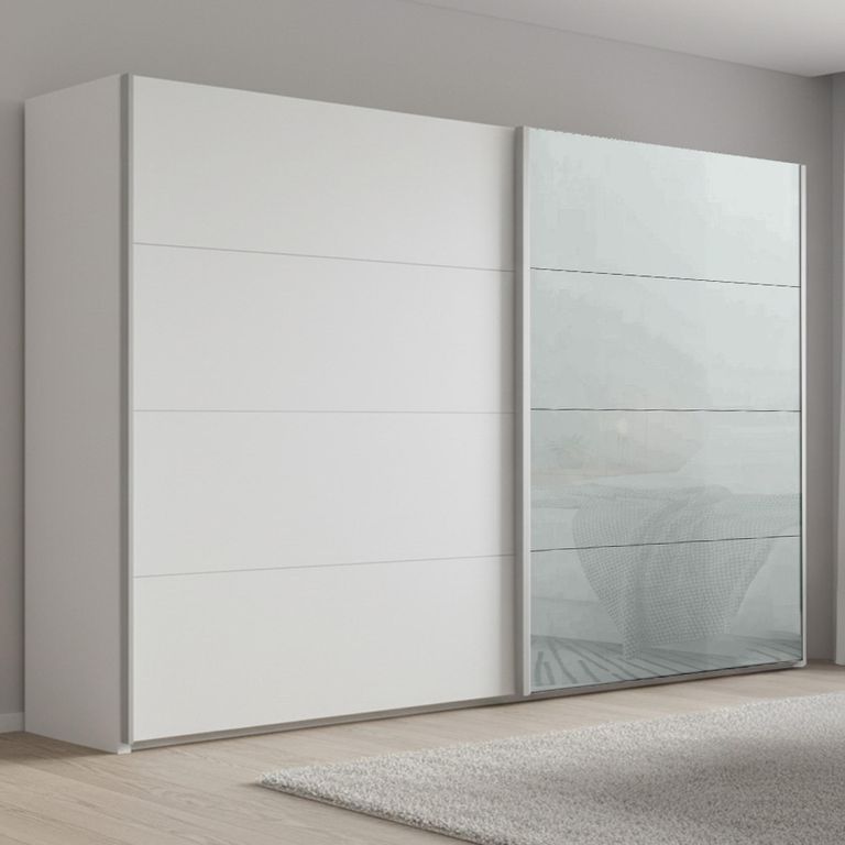 Beluga Extra Sliding Wardrobe - 271cm - 2 Door - Alpine White & Silk Grey Glass Front