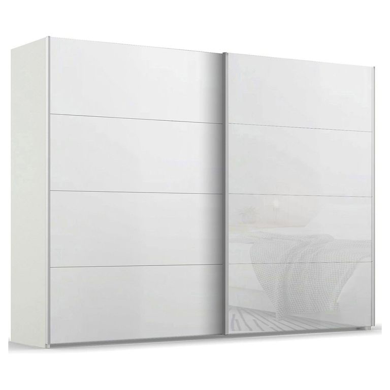 Beluga Extra Sliding Wardrobe - 271cm - 2 Door - Alpine White & White Glass Front