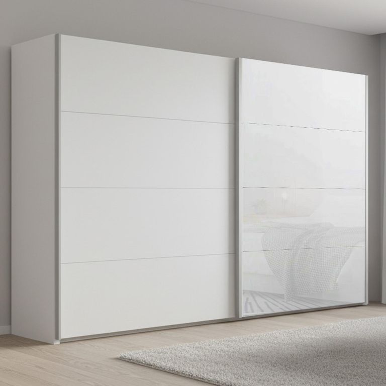 Beluga Extra Sliding Wardrobe - 271cm - 2 Door - Alpine White & White Glass Front