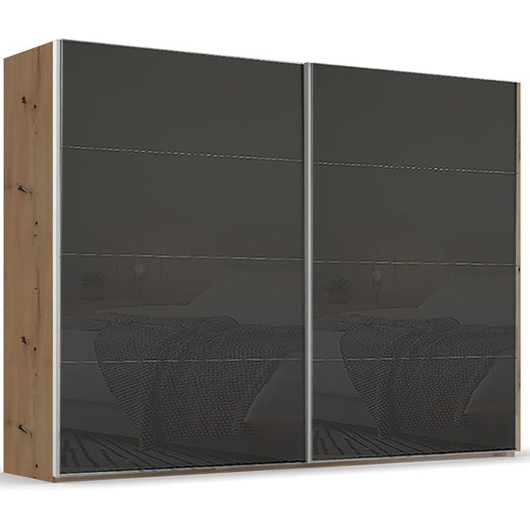 Rauch Beluga Extra 271cm 2 Door Sliding Wardrobe - Artisan Oak and Basalt Glass